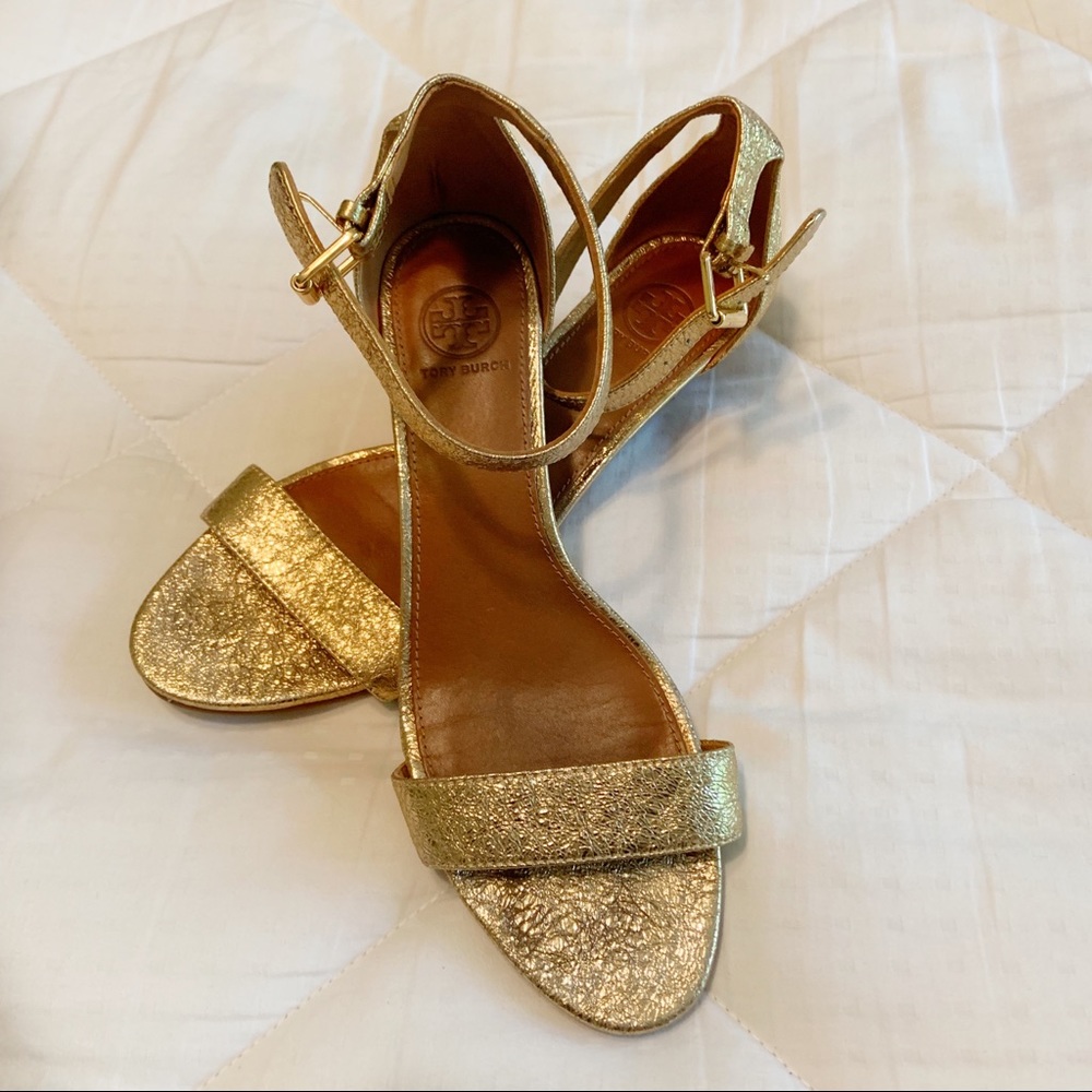 Tory Burch gold wedge sandals